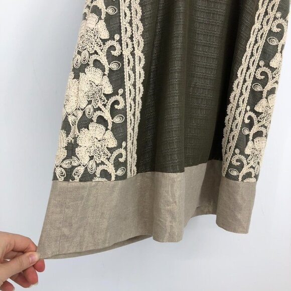 Anthropologie Moulinette Soeurs Olive Green Crochet embroidered rainwashed dress - Picture 14 of 16